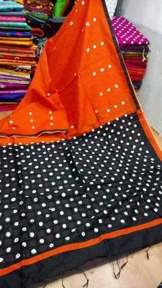 Orange Black S.G Handloom Pure Cotton Silk Sarees