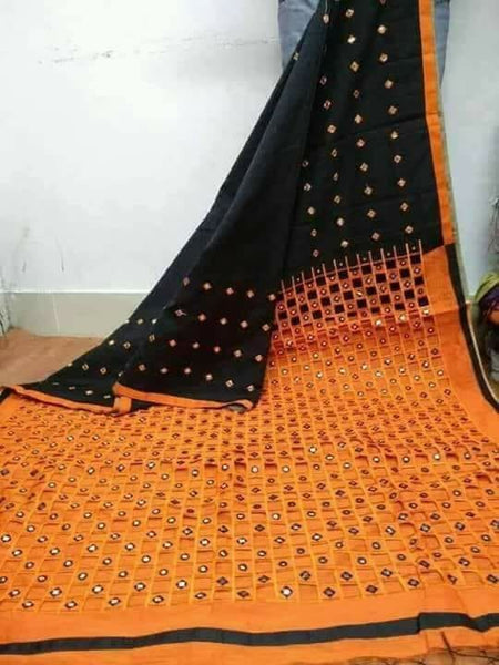 Black Orange S.G Handloom Pure Cotton Silk Sarees