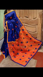 Blue Orange Dhakai Jamdani Sarees