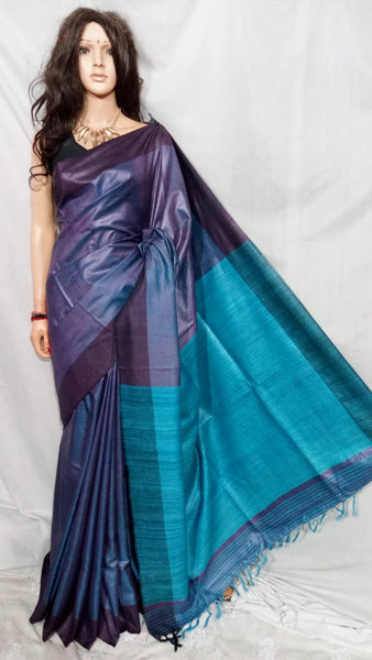 Blue Pure Silk Mark Certified Tussar Ghicha Silk Sarees