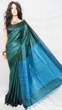 Green Blue Pure Silk Mark Certified Tussar Ghicha Silk Sarees