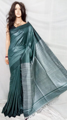 Grey Pure Silk Mark Certified Tussar Ghicha Silk Sarees