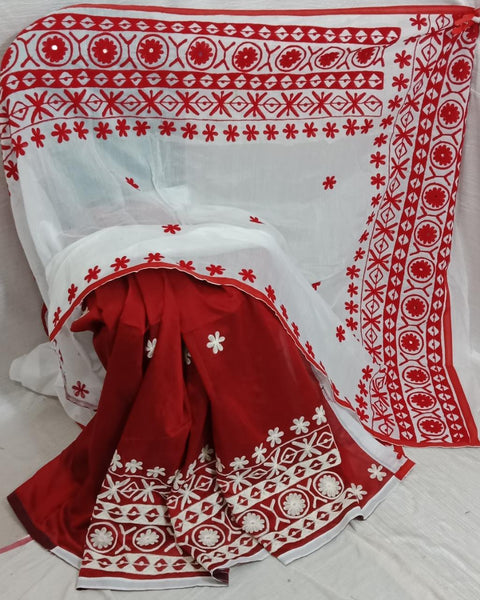 Red White K.K Handloom Pure Cotton Silk Sarees