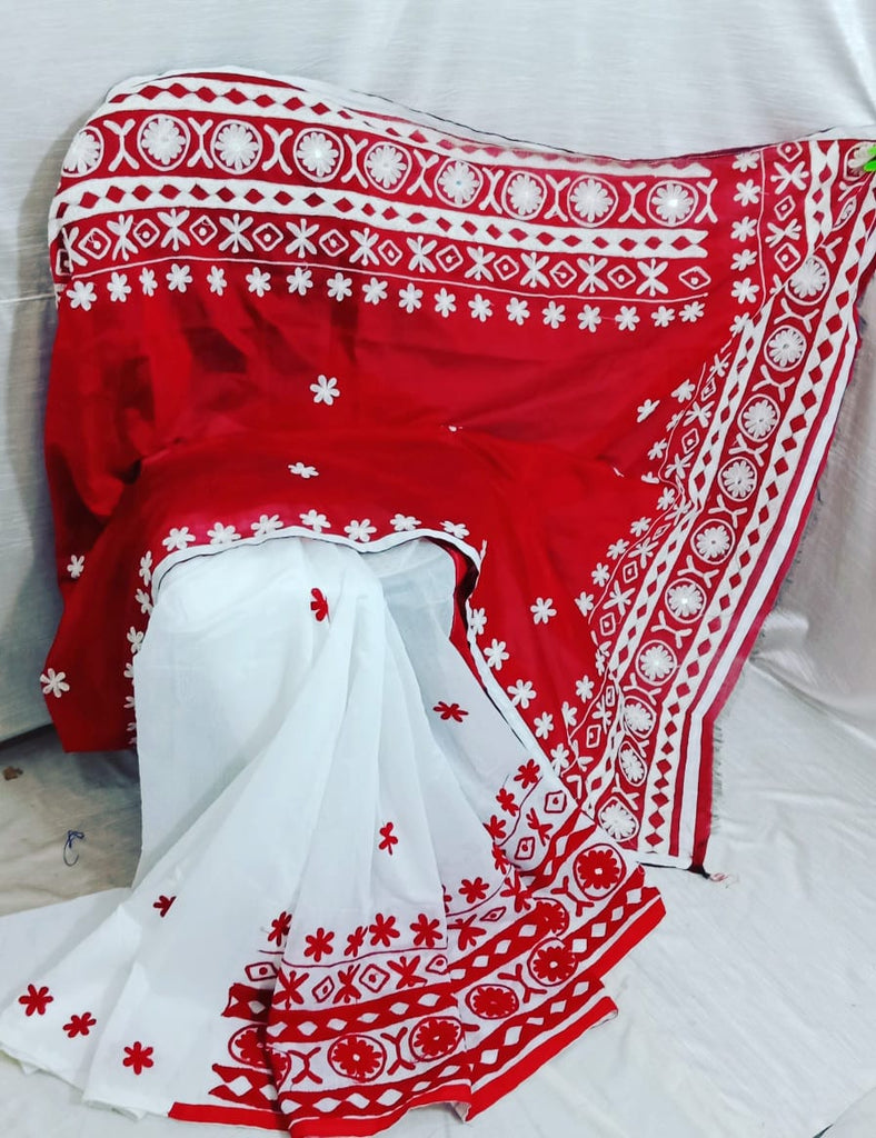 Red White K.K Handloom Pure Cotton Silk Sarees
