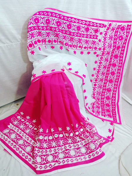 Pink White K.K Handloom Pure Cotton Silk Sarees