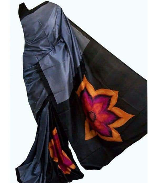 Grey Black Pure Silk Mark Certified Murshidabad Silk Sarees - Dailybuyys