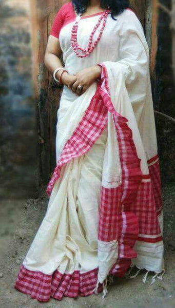 Beige Pink Bengal Handloom Khadi Sarees