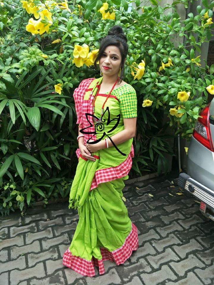 Green Pink Bengal Handloom Khadi Sarees