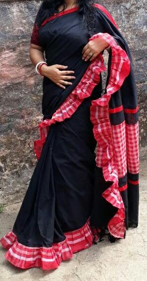 Black Pink Bengal Handloom Khadi Sarees