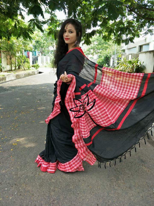 Black Pink Bengal Handloom Khadi Sarees - Dailybuyys