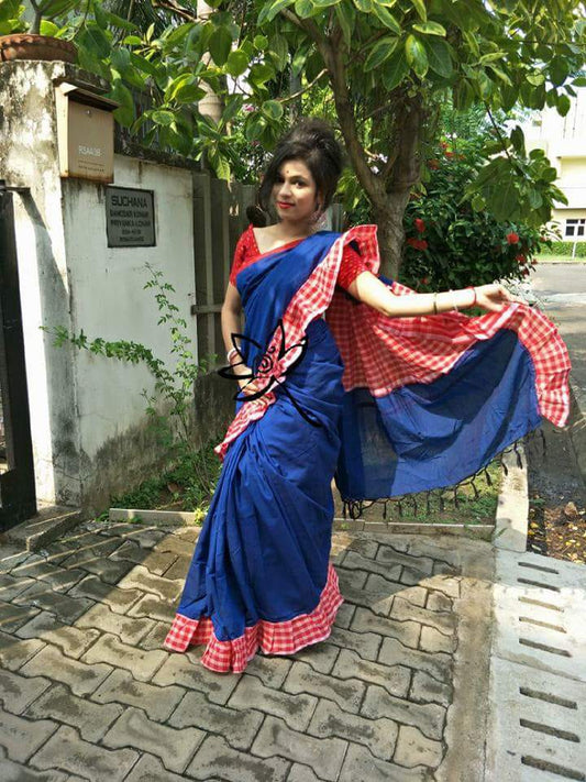 Blue Pink Bengal Handloom Khadi Sarees - Dailybuyys