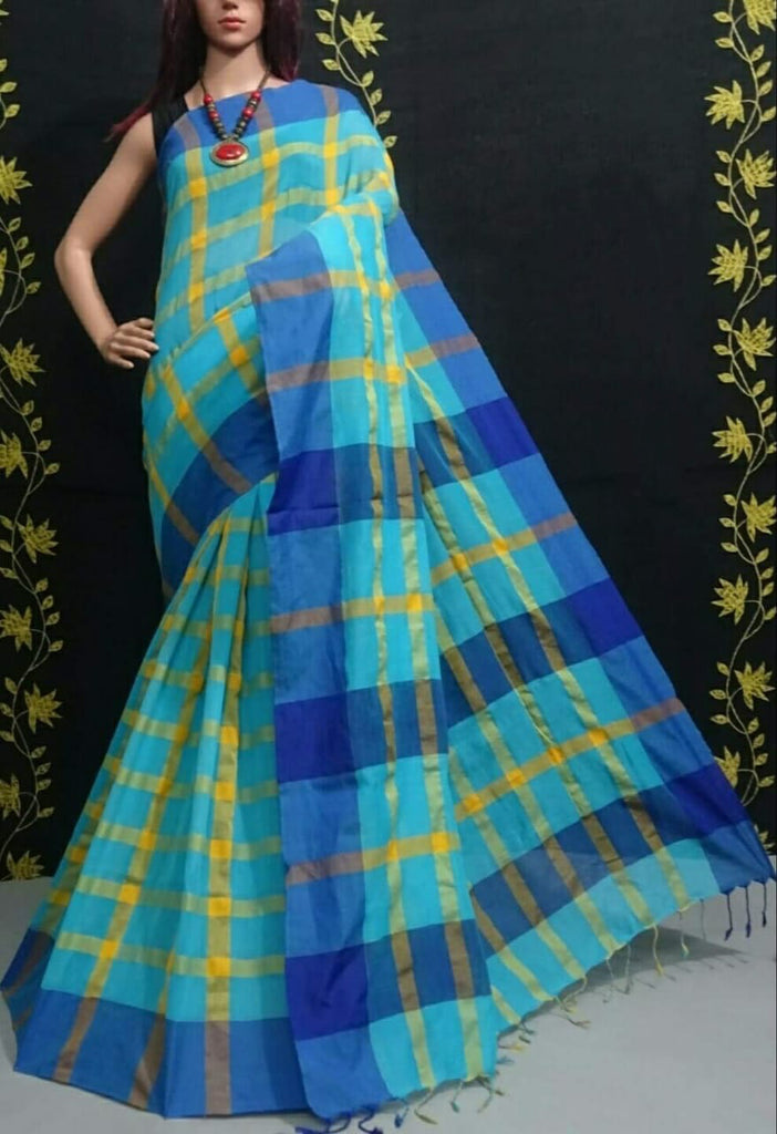 Blue Bengal Handloom Khadi Sarees