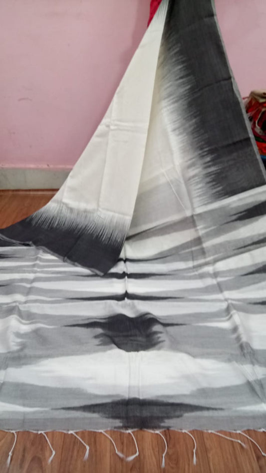 White Black Ikkat Sarees - Dailybuyys