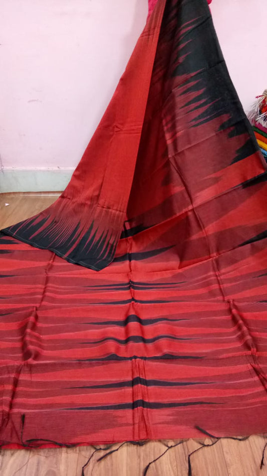 Red Black Ikkat Sarees - Dailybuyys