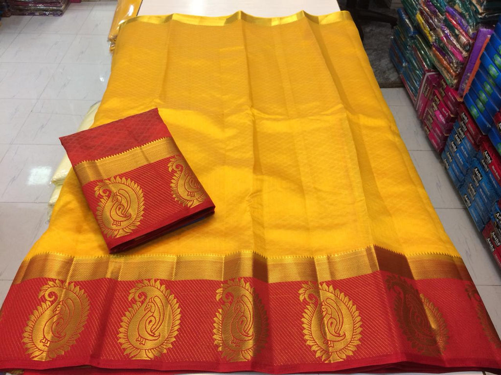 Yellow Block Printed Pure Silk Mark Certified Tussar Silk Sarees