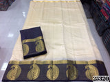 White Block Printed Pure Silk Mark Certified Tussar Silk Sarees