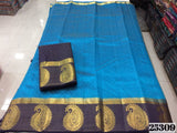 Blue Block Printed Pure Silk Mark Certified Tussar Silk Sarees