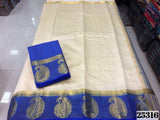 White Block Printed Pure Silk Mark Certified Tussar Silk Sarees