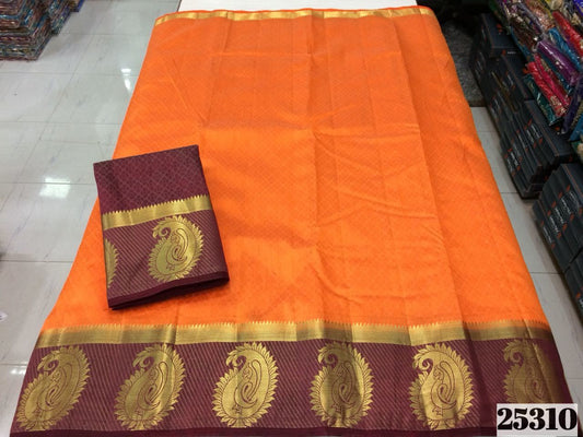 Orange Block Printed Pure Silk Mark Certified Tussar Silk Sarees - Dailybuyys