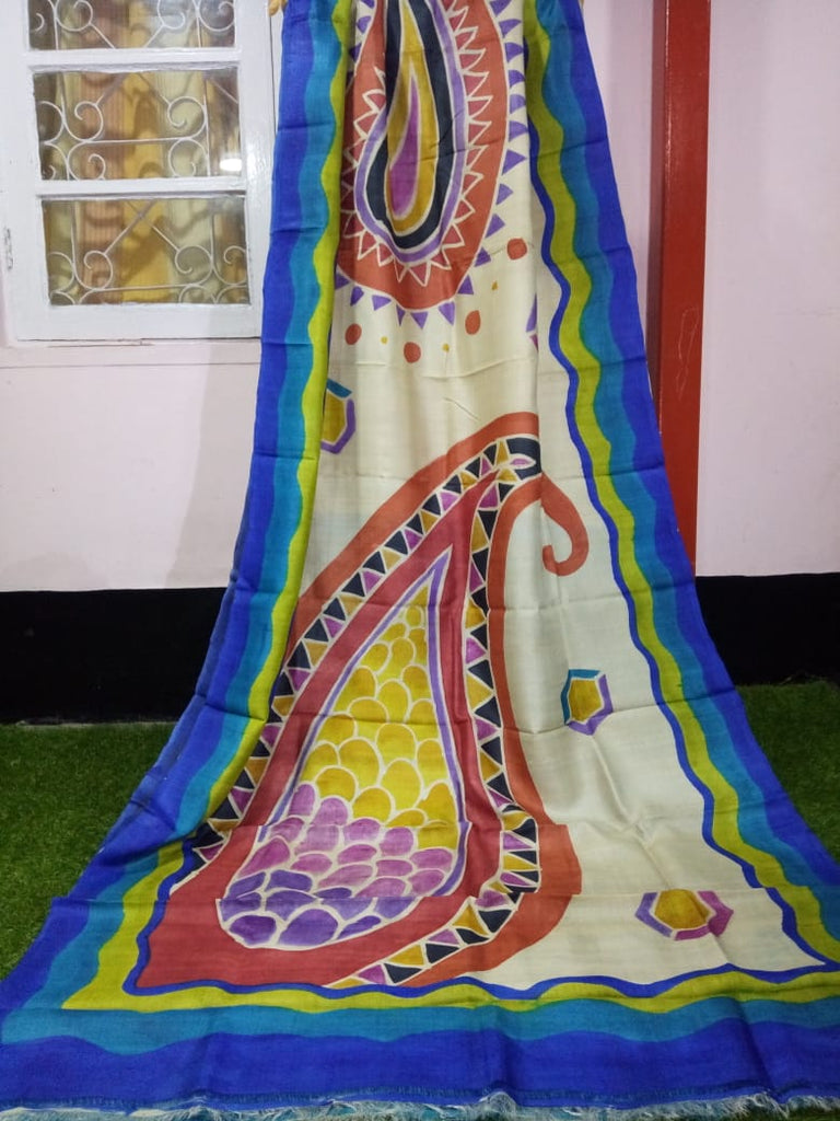 Multi Colour Sri Kala Hasti Hand Painted Pure Silk Mark Certified Tuss –  Dailybuyys