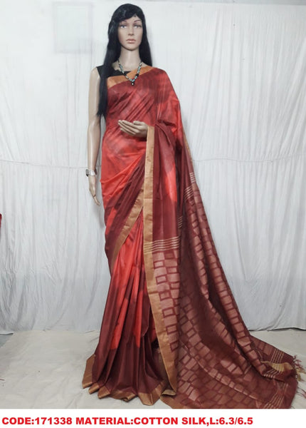 Maroon Red Pure Cotton Silk Sarees