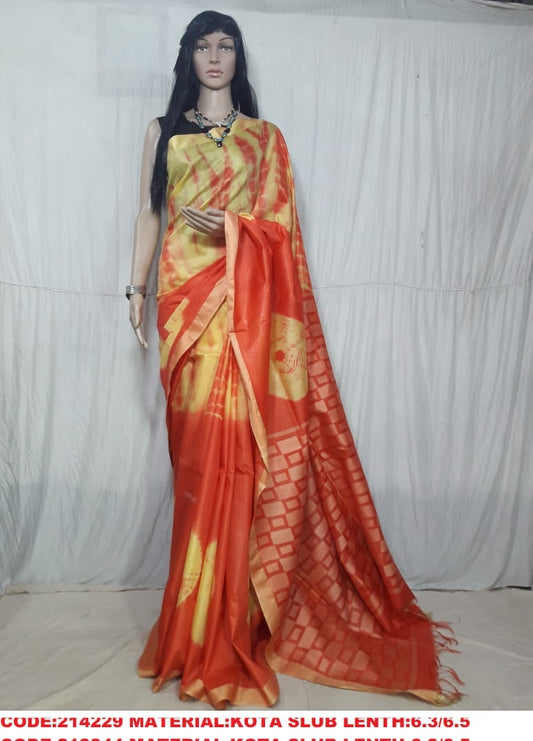 Orange Yellow Pure Cotton Silk Sarees - Dailybuyys