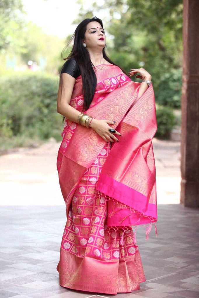 Pink Kanjivaram Silk Sarees Get Extra 10% Discount on All Prepaid Transaction