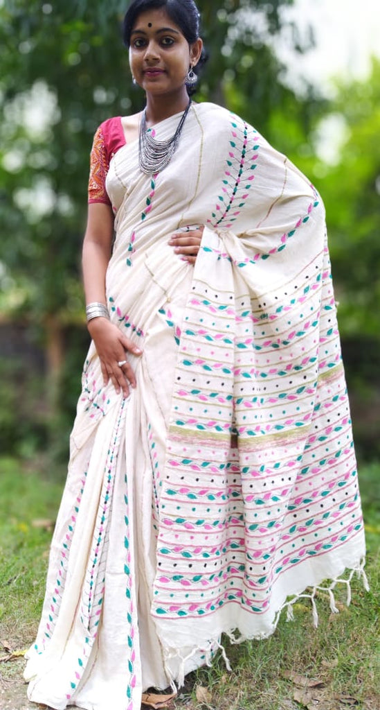 White Pure Cotton Khesh Sarees Get Extra 10% Discount on All Prepaid Transaction