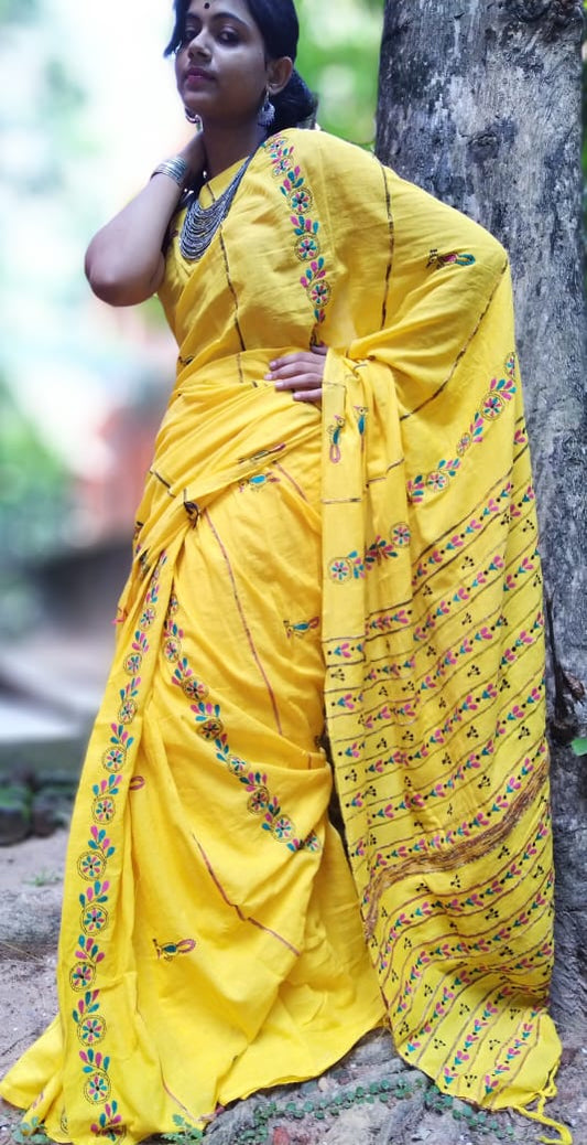 Yellow Pure Cotton Khesh Sarees - Dailybuyys