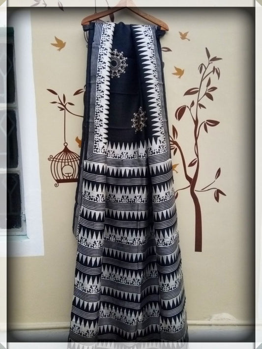 Grey Black Pure Silk Mark Certified Murshidabad Silk Sarees - Dailybuyys