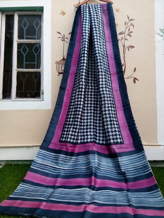 Blue Purple Pure Silk Mark Certified Murshidabad Silk Sarees - Dailybuyys