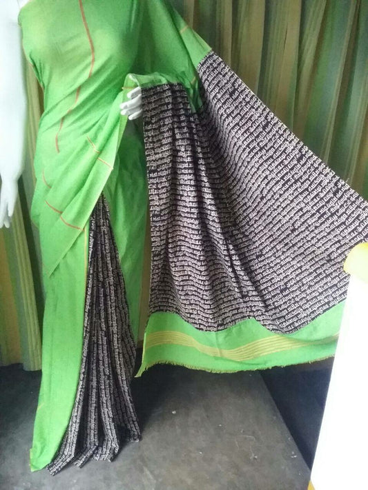 Green Grey Pure Cotton Khesh Sarees - Dailybuyys