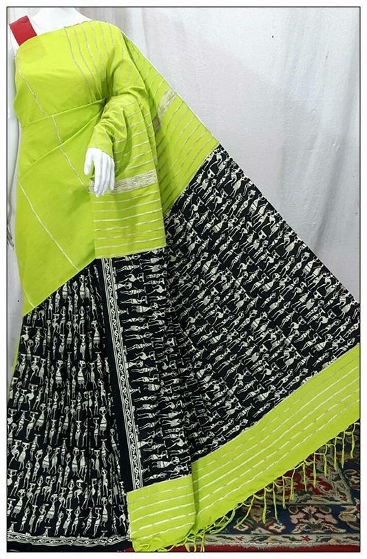 Green Black Pure Cotton Khesh Sarees - Dailybuyys
