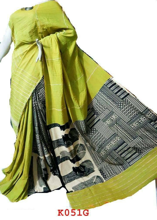 Green Black Pure Cotton Khesh Sarees - Dailybuyys