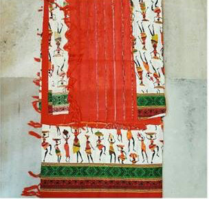 Red Beige Pure Cotton Khesh Sarees - Dailybuyys