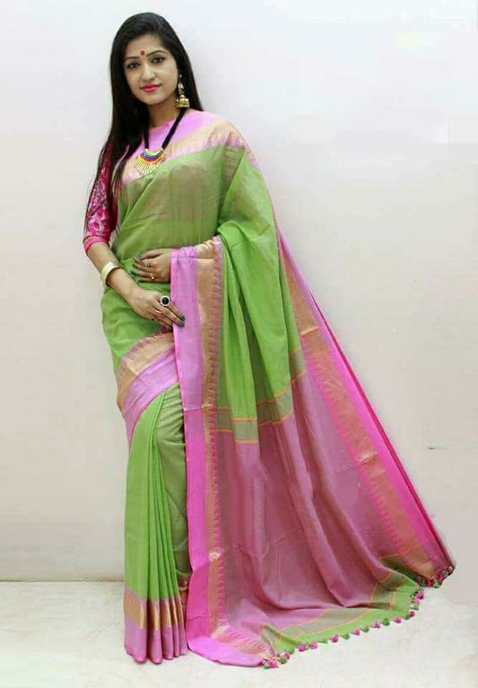 Green Purple Khadi Sarees - Dailybuyys