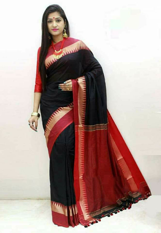 Black Red Khadi Sarees - Dailybuyys