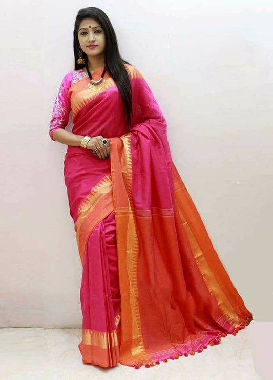 Red Orange Khadi Sarees - Dailybuyys