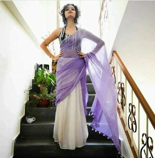 Violet White Khadi Sarees - Dailybuyys