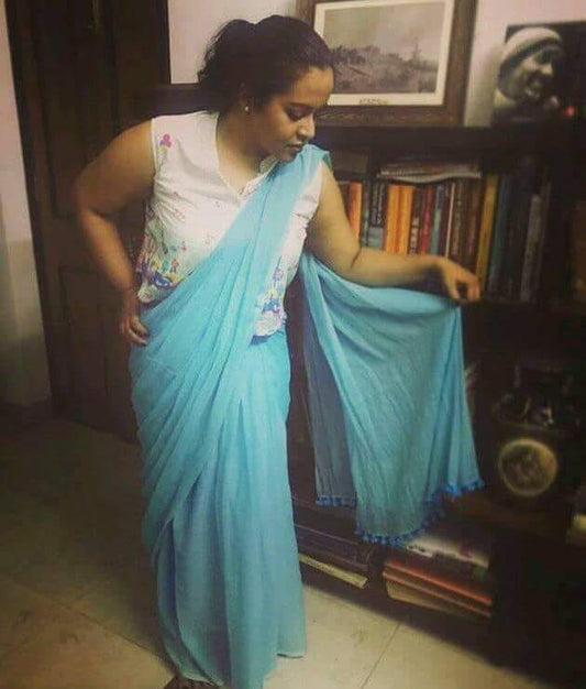 Blue White Khadi Sarees - Dailybuyys