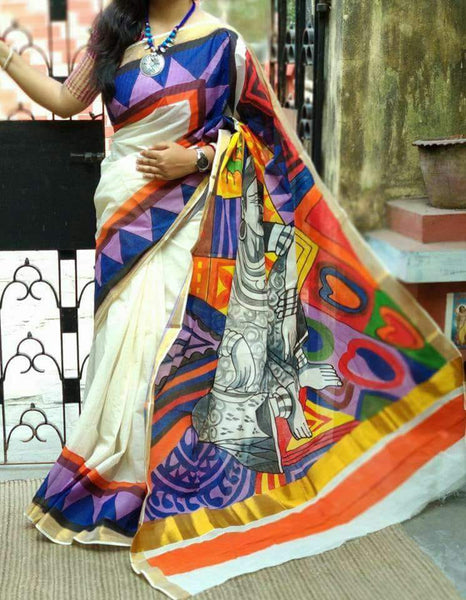 Pure Kerala Cotton Paint Sarees – Dailybuyys