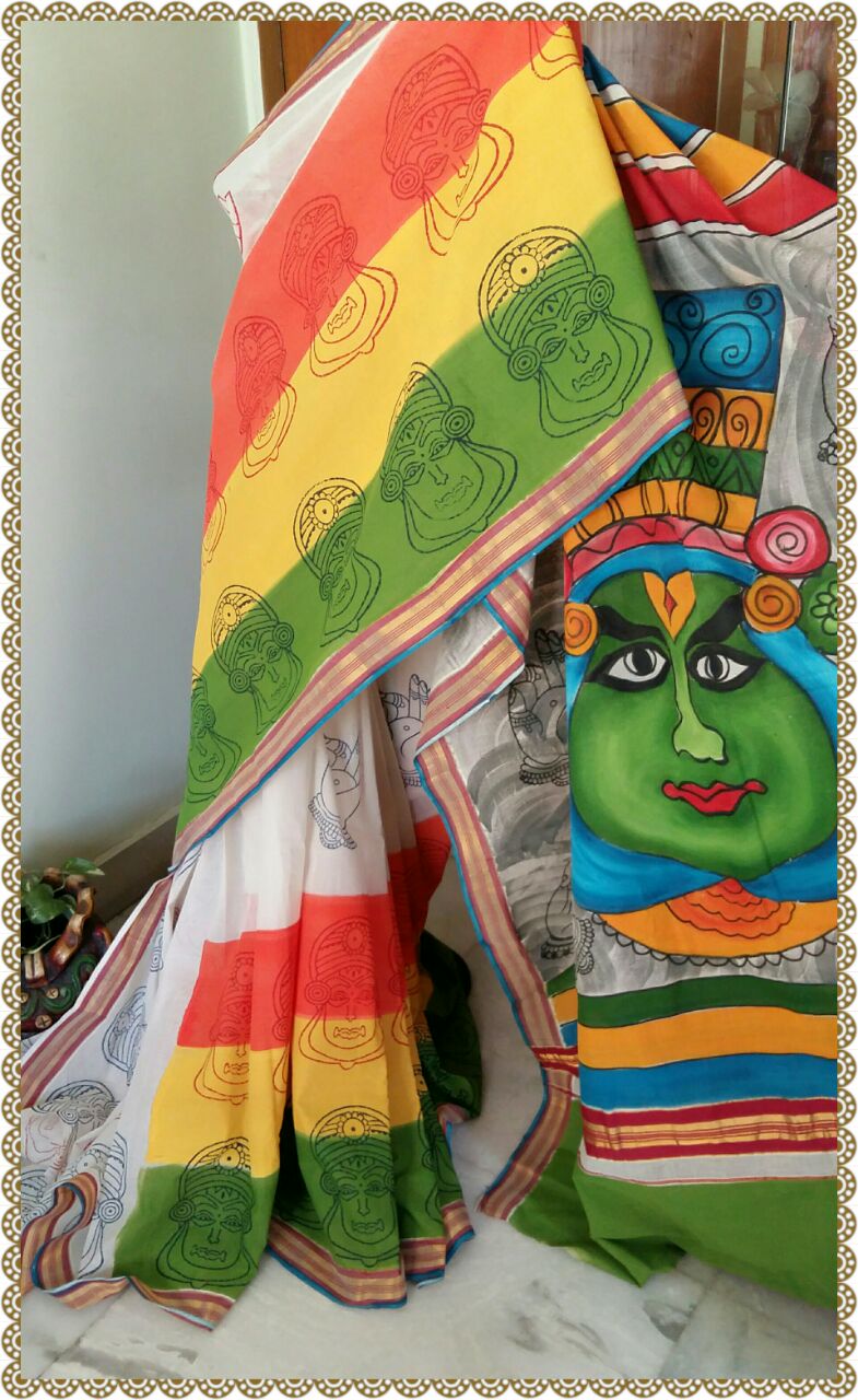 Beige KK Kerala Pure Cotton Sarees - Dailybuyys