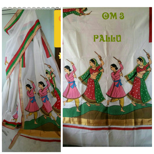 Beige KK Kerala Pure Cotton Sarees - Dailybuyys