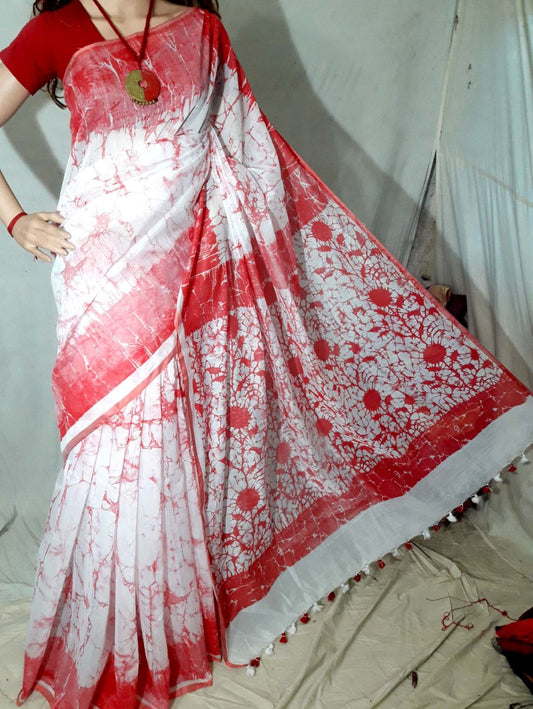 Red Beige Pure Cotton Silk Sarees - Dailybuyys