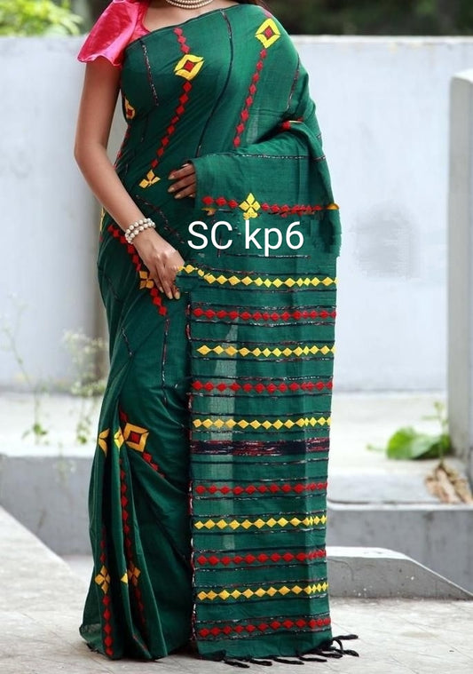 Green Pure Cotton Khesh Sarees - Dailybuyys