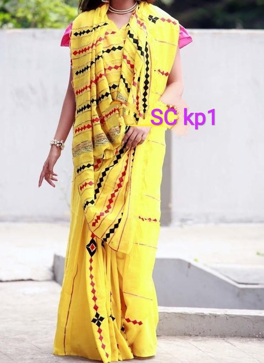 Yellow Pure Cotton Khesh Sarees - Dailybuyys