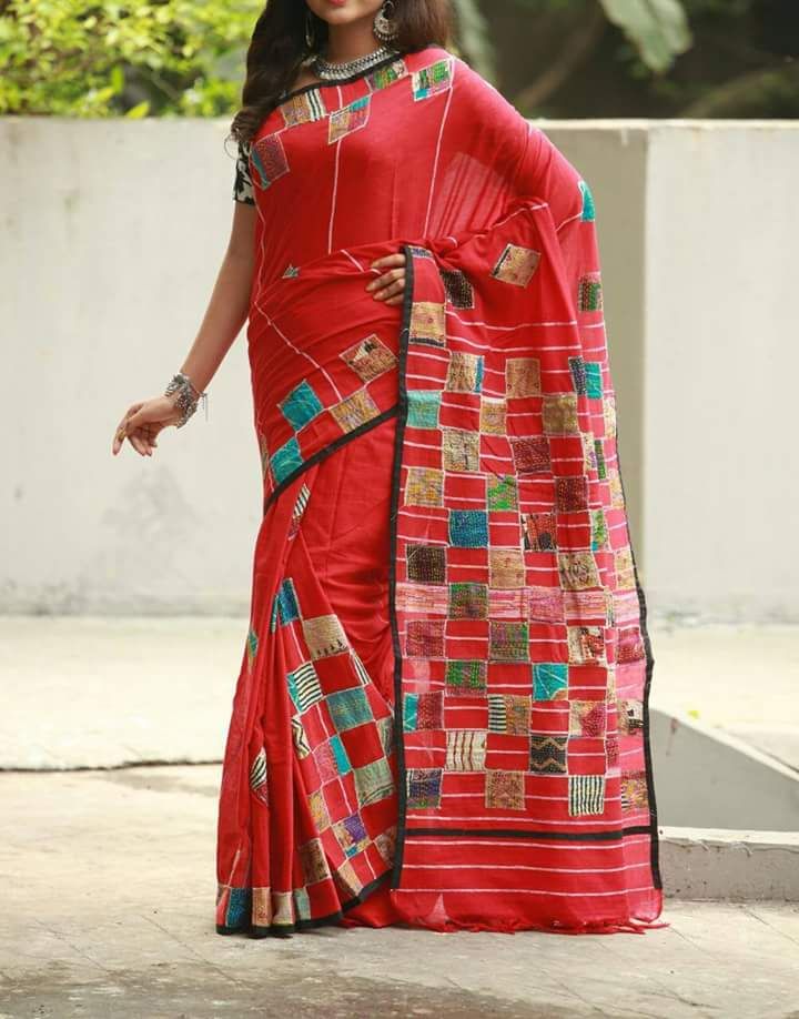 Red Pure Cotton Khesh Sarees - Dailybuyys