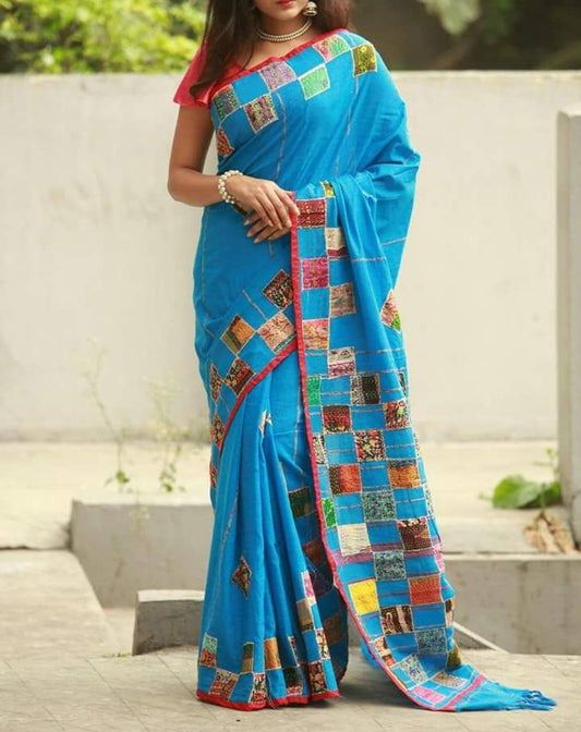 Blue Pure Cotton Khesh Sarees - Dailybuyys