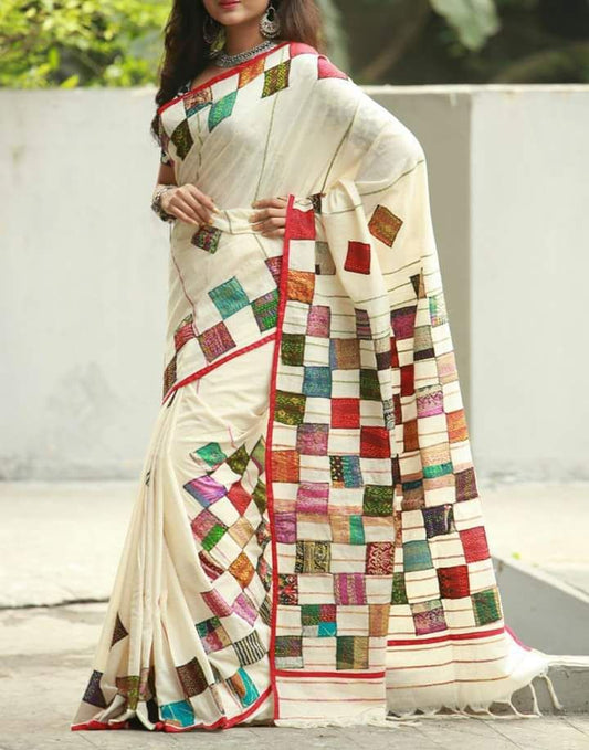White Pure Cotton Khesh Sarees - Dailybuyys