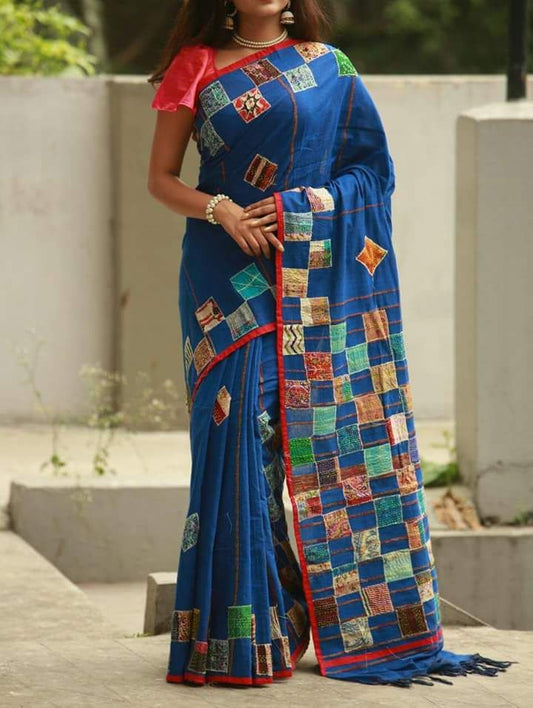 Blue Pure Cotton Khesh Sarees - Dailybuyys